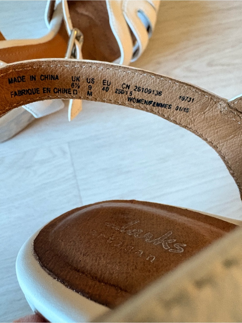 Women's White Wedge Clarks Artisan Sandals - Strappy Ankle Strap - Picture 11 of 12